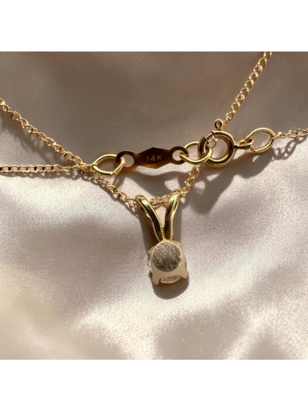 Estate- 14K Gold Natural Diamond Necklace 1/3CT Round Cut Solitaire -16" Dainty - Picture 3 of 16